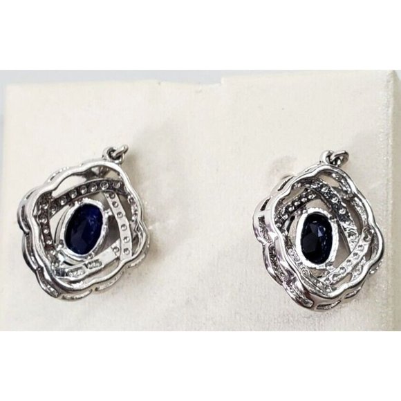 Sterling Lab-Created Blue & Green Sapphire Star Stud Earrings & 18" Necklace - Picture 5 of 12